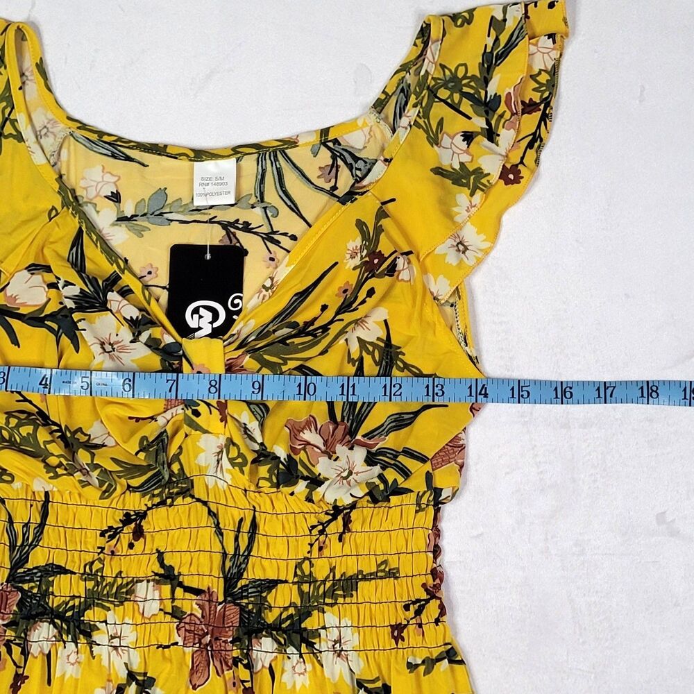 GM NWT Yellow Tropical Floral Smocked Waist Dress Medium - Picture 7 of 9
